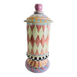 Vintage MacKenzie-Childs Large Column Canister & Lid Odd Fellows Collection 17"